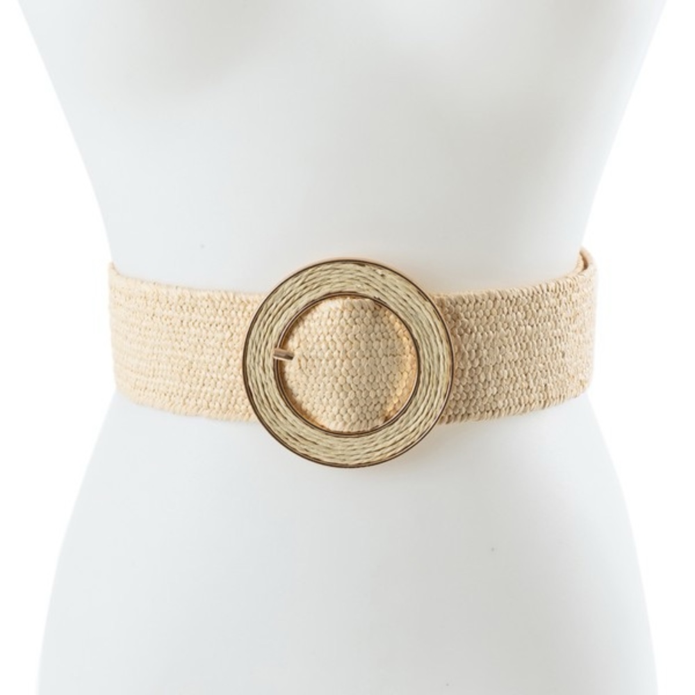 Elegant Tan Woven Belt with Gold Buckle